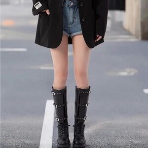 Chic Black Multi-Strap Combat Boots